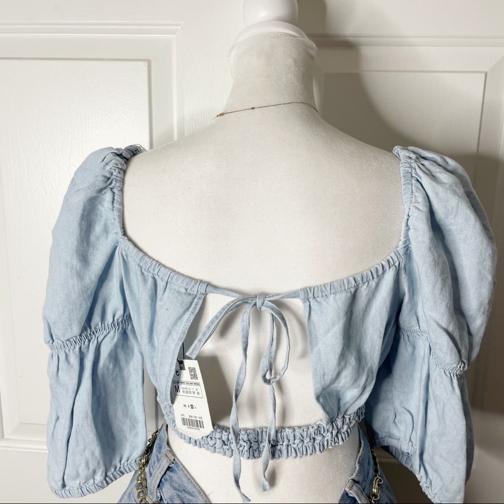 Zara Denim Crop Open back top (M) - Picture 6 of 10